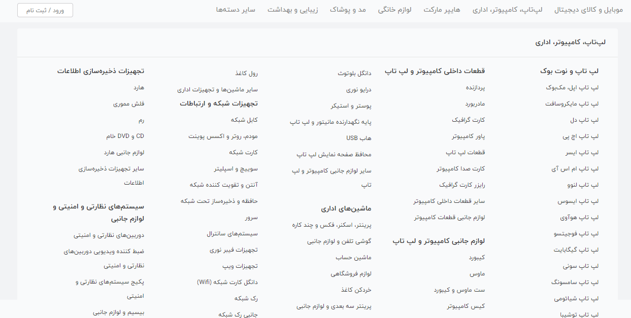 دسته بندی کالا ها در ترب