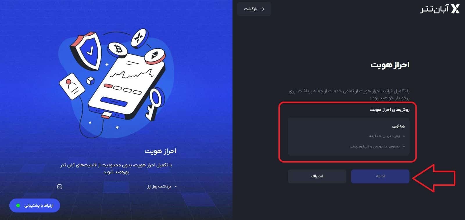 ورود به داشبورد و احراز هویت در آبان تتر