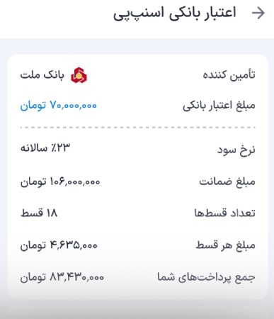 انتخاب مبلغ و بازهٔ اقساط