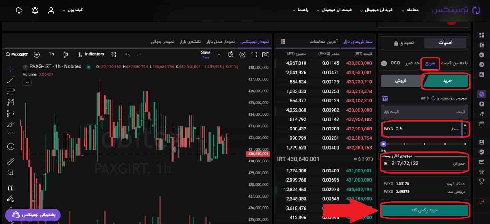 خرید طلا (PAXG) از طریق سفارش سریع