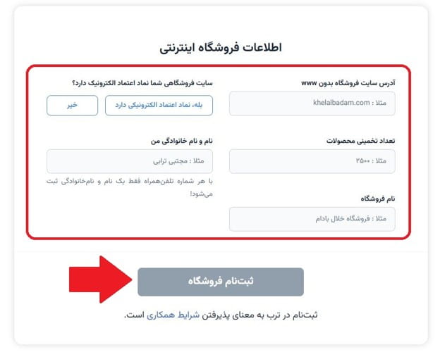 مرحله پنجم: وارد کردن اطلاعات فروشگاه اینترنتی