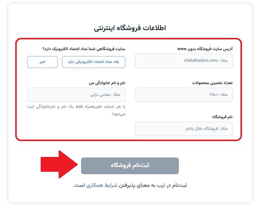 مرحله پنجم: وارد کردن اطلاعات فروشگاه اینترنتی